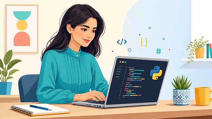 1 دختری در حال یادگیری برنامه نویسی
