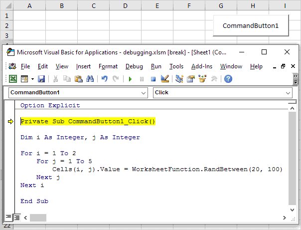 single step 1 فعال کردن vba اکسل