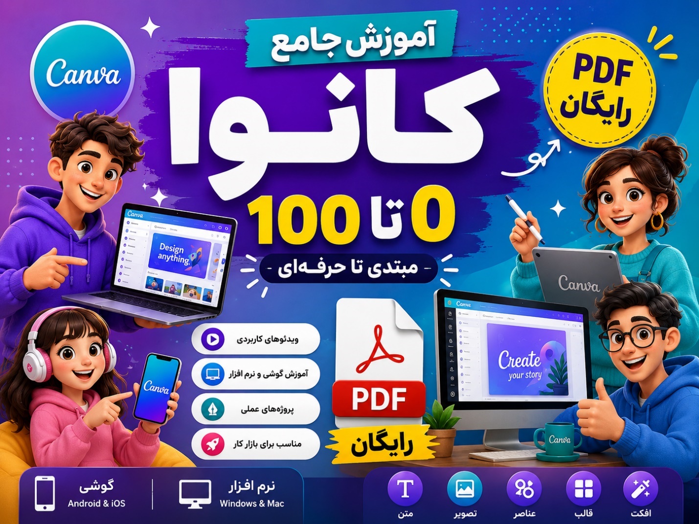 آموزش کانوا 0 تا 100 با PDF رایگان (گوشی و نرم افزار)