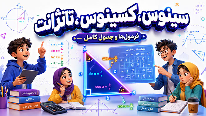 آموزش سینوس و کسینوس و تانژانت و کتانژانت (فرمول+ جدول)