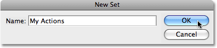 Enter a name for your new action set in the New Set dialog box. 