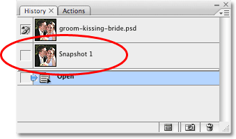 The snapshot appears at the top of the History palette in Photoshop. 