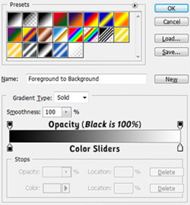 بر روی gradient نشان داده شده در gradient picker کلیک کنید