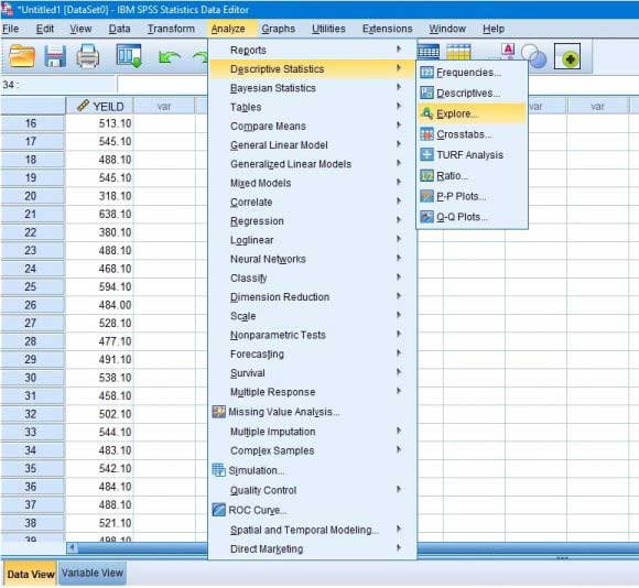 وارد قسمت Descriptive Statistics و Explore شوید