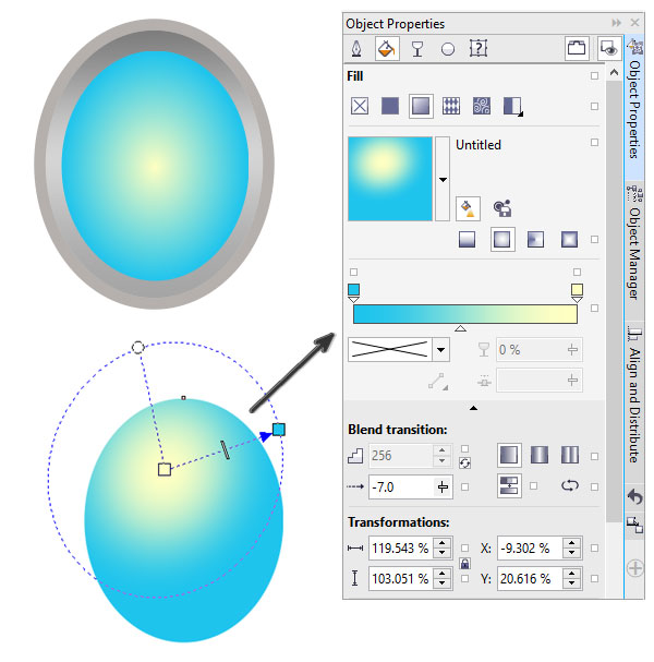 Adjust the placement of the gradients radius to change the light source