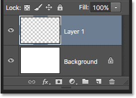 A new blank layer named Layer 1 appears in the Layers panel. Image © 2016 Photoshop Essentials.com