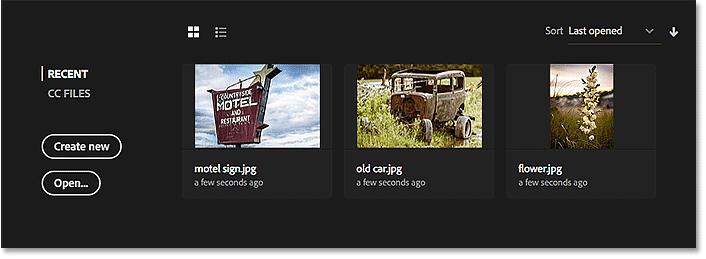 All three images now appear in the Recent Files area.