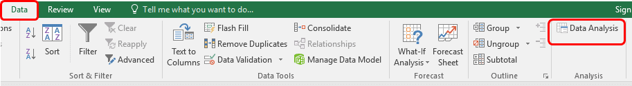 انتخاب مسیرData > Data Analysis