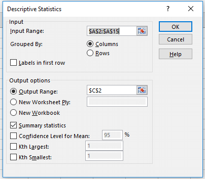 نمایش کادر گفتگوی Descriptive Statistics