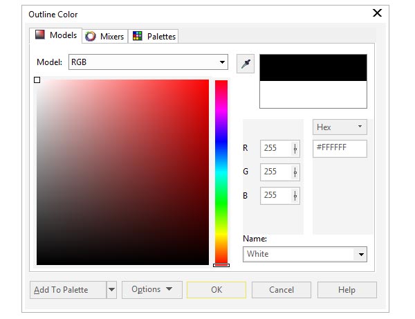 انتخاب رنگ بااستفاده ازگزینه (Outline Color Tool (Shift-F12
