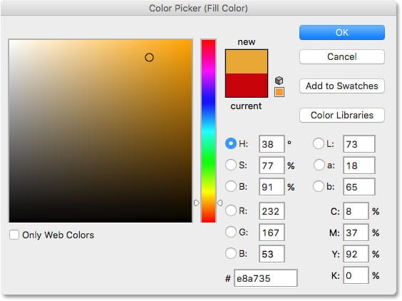 Choosing green from the Color Picker in Photoshop. Image © 2016 Photoshop Essentials.com