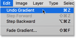 Choosing Undo Gradient from under the Edit menu. 