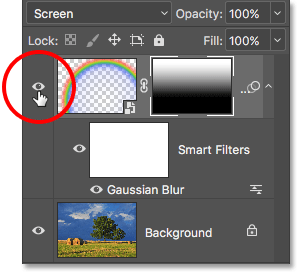 Click the visibility icon to toggle the Rainbow layer on and off. 