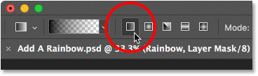 Clicking the Linear gradient style icon in the Options Bar. 