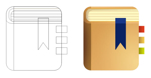 Comparing the outline and the final version of the icon design