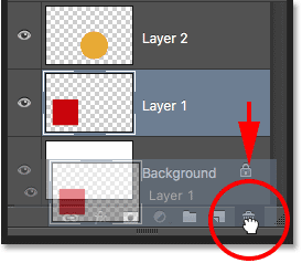 Dragging Layer 1 into the Trash Bin in the Layers panel. 