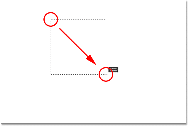 Drawing a square selection with the Rectangular Marquee Tool. 