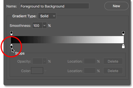 Editing the color on the left of the gradient in the Gradient Editor. 