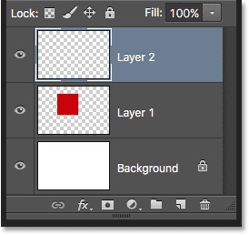 Layer 2 is added in the Layers panel in Photoshop.  Image © 2016 Photoshop Essentials.com