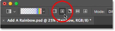 Selecting the Radial gradient icon in the Options Bar. 
