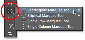 Selecting the Rectangular Marquee Tool from the Tools panel. 