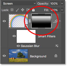 The layer mask thumbnail showing the two combined gradients. 