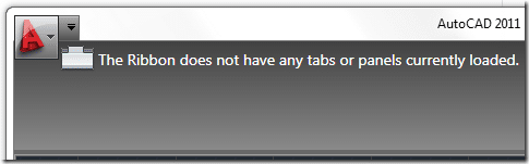The Ribbon does not have any tabs or panels currently loaded