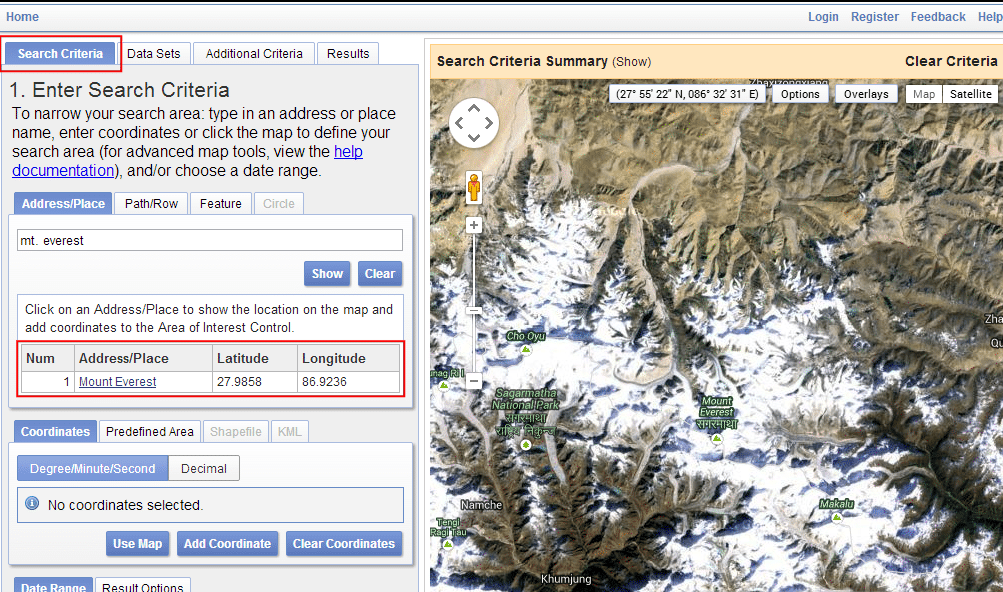 نمایش جستجو و دانلود داده های مربوط از USGS Earthexplorer