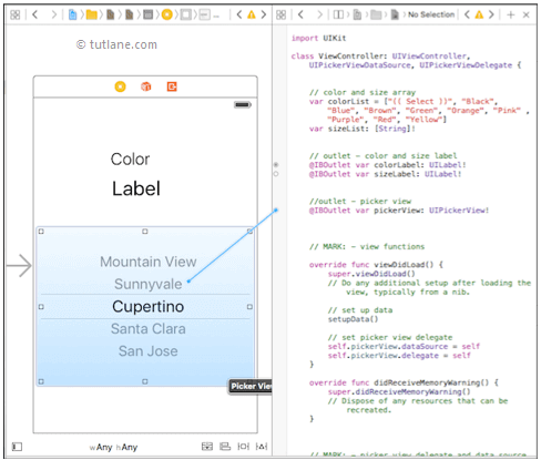 ios ui pickerview map controls to code using xcode