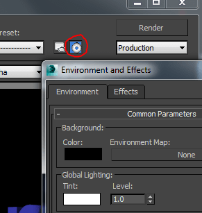 رنگ پس زمینه یا Global Lighting را تغییر دهید، روی دکمه Environment and Effects کلیک کنید.