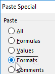 مجددا paste special را باز کرده و گزینه «Formats» را انتخاب کنید و سپس OK را بزنید.