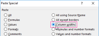 در پنجره بازشده، گزینه «Column width» را انتخاب کرده و روی «ОК» کلیک کنید.