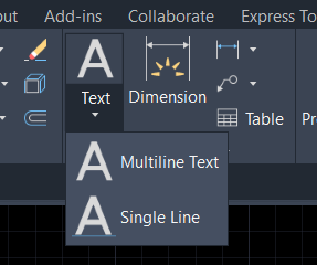 Annotation panel AutoCAD Texted