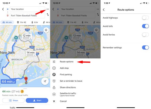 google-maps-route-options
