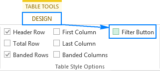 Show or hide the filter arrows in the table header row.