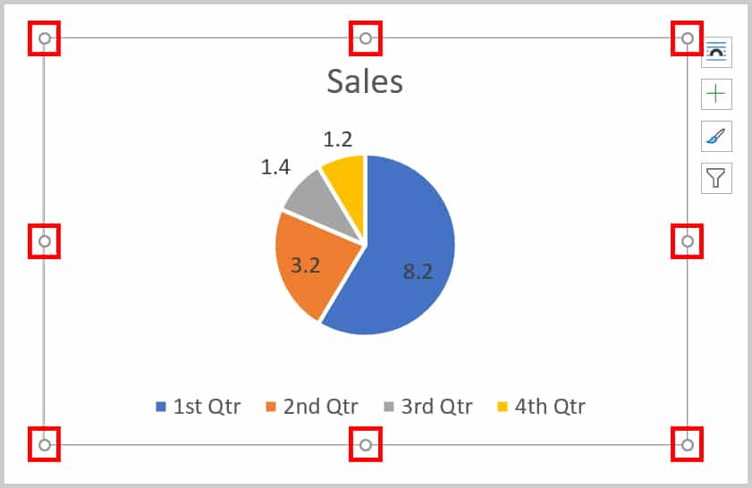 Chart resizing handles in Word 365