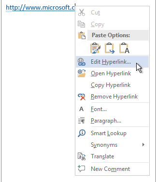 گزینه Edit Hyperlink (یا Edit Link) را انتخاب کنید. پنجره Edit Hyperlink باز می شود.