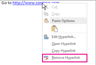 گزینه Remove Hyperlink(یا Remove Link) را برای حذف لینک انتخاب کنید.