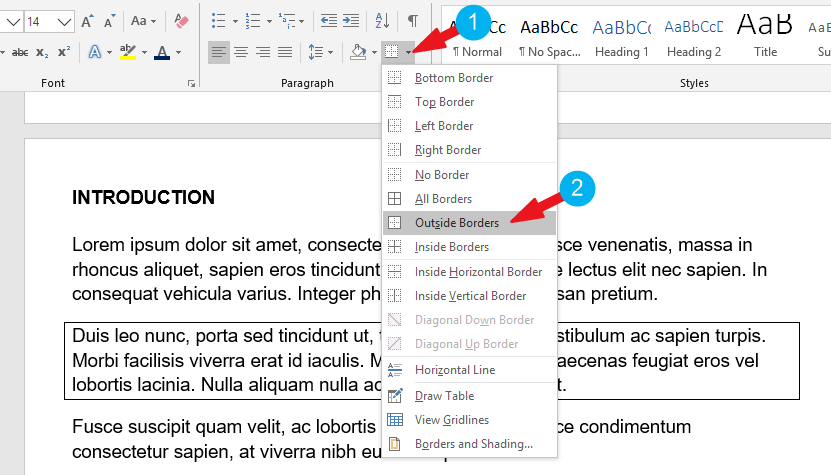 add a border to a paragraph in Word
