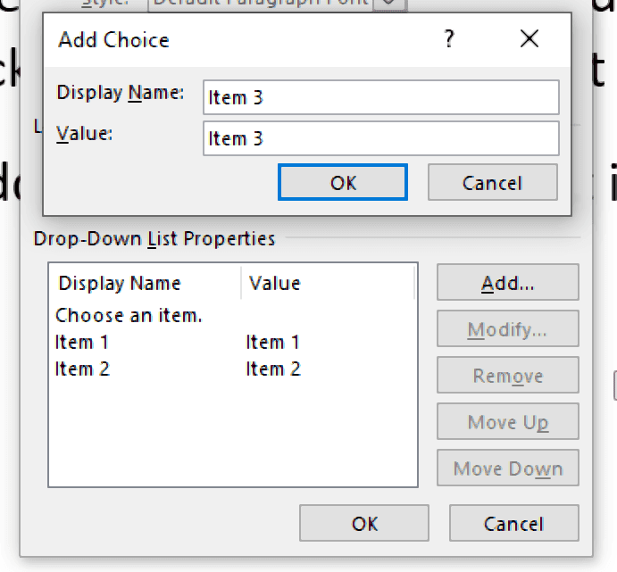 Adding options to a drop-down list.