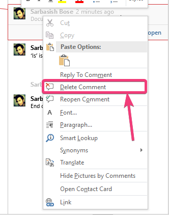 Delete Comment Microsoft Word 