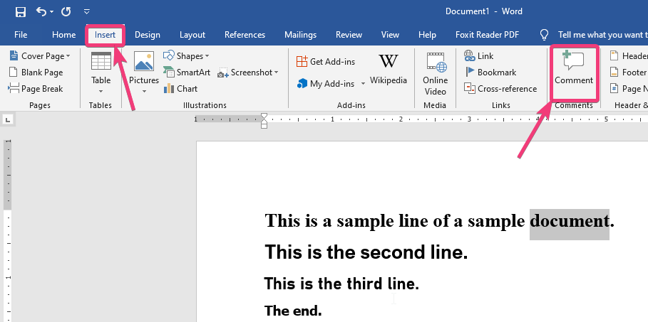 Insert comment in Microsoft word
