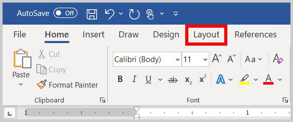 Layout tab in Word 365