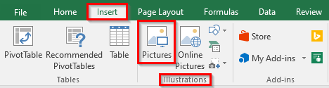 Pictures Option Under Insert Tab
