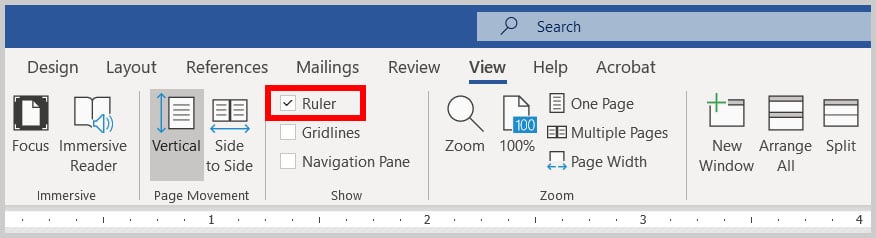 Ruler option in Word 365