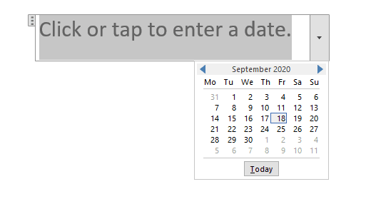 Selecting a date via a date picker control.