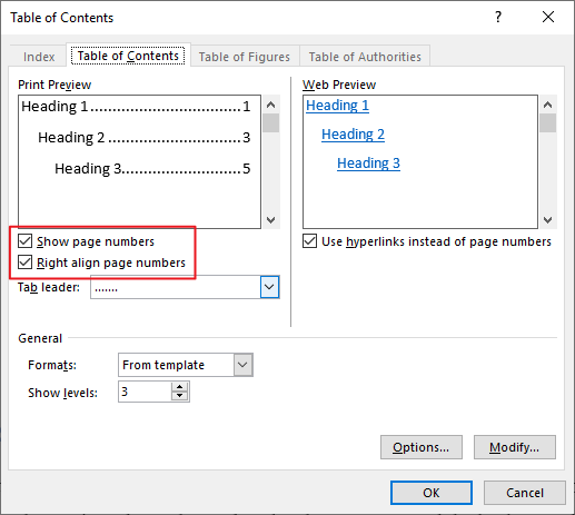 Seting page numbers and alignments