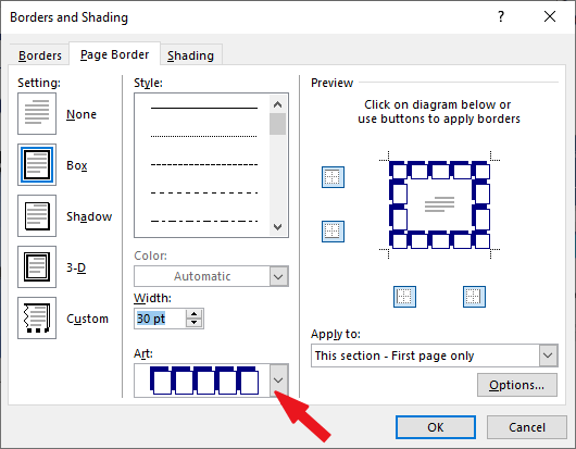 Use Art shapes for borders in Word