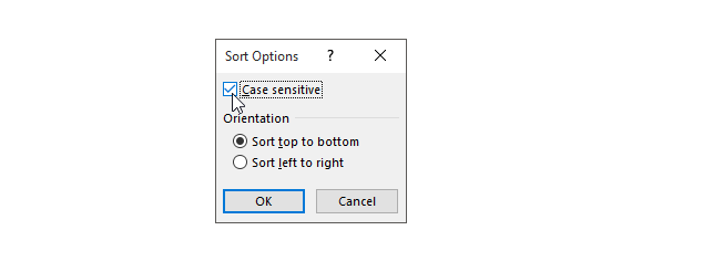 case sensitive option in sort options