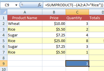 SUMPRODUCT count